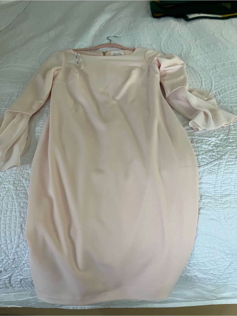 Calvin Klein Blush Pink Midi Shift Dress with Ruffle Sleeves
